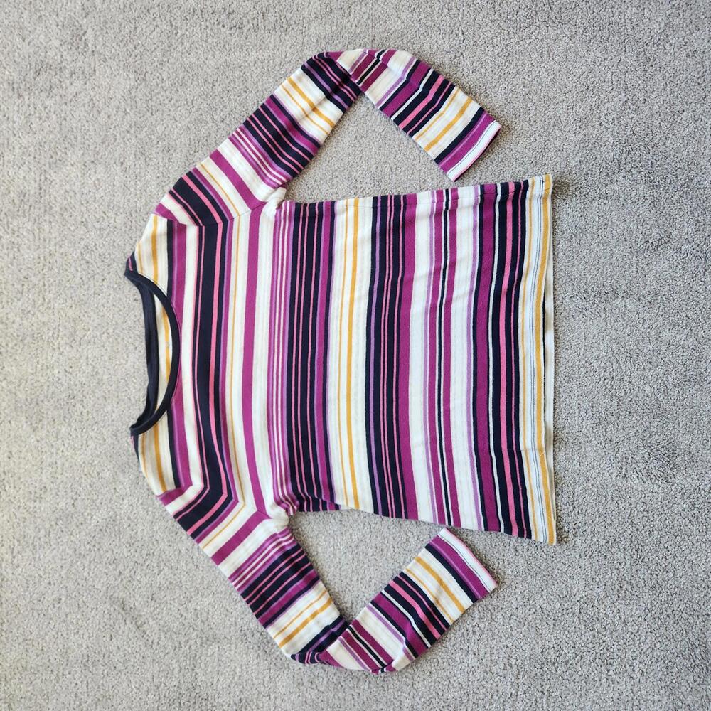 Talbots Petites Striped Long Sleeve Top Pink Navy Yellow Size SP Y2K